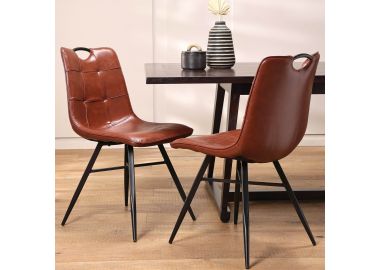 כסא פינת אוכל דמוי עור בגוון חום בהיר דגם מרווין