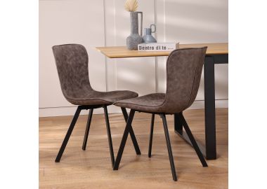 כסא פינת אוכל דמוי עור בגוון חום כהה דגם פולי