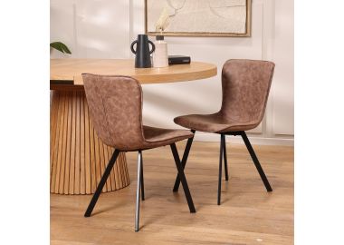 כסא פינת אוכל דמוי עור בגוון חום בהיר דגם פולי