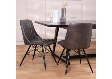 כסא פינת אוכל דמוי עור בגוון אפור כהה דגם הלנה