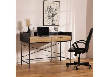 שולחן עבודה 123*60 ס"מ פורניר אלון טבעי משולב מתכת שחורה דגם הוליס