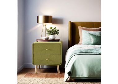 שידת לילה 2 מגירות MDF מצופה בד בגוון ירוק דגם סילי