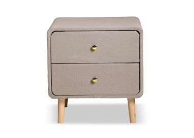 שידת לילה 2 מגירות MDF מצופה בד בגוון בז'/אפור דגם סילי