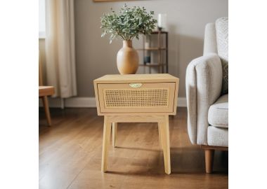 שידת לילה מגירה אחת מלמין בשילוב ראטן בגוון טבעי דגם פנדה