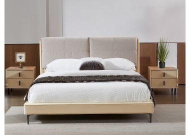 מיטה זוגית 200*160 ס"מ דמוי עור מוקה משולבת בד אפור דגם אימולה