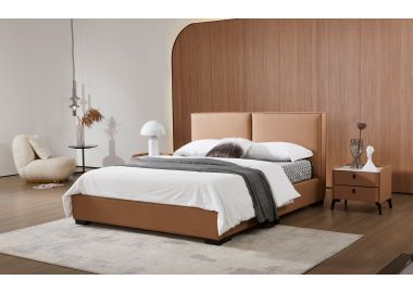 מיטה זוגית 200*160 ס"מ דמוי עור חום כולל ארגז מצעים דגם ריזרב