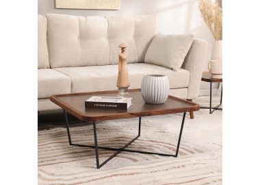 שולחן סלון 80*80 ס"מ קרמיקה בגוון חלודה משולבת עץ אגוז דגם אלקסיס