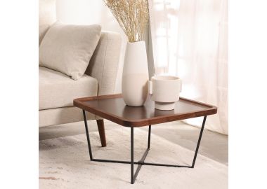 שולחן סלון 60*60 ס"מ קרמיקה בגוון חלודה משולבת עץ אגוז דגם אלקסיס