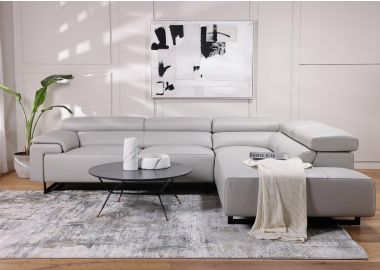 ספה פינתית ימין 284 ס"מ עור בגוון אפור בהיר דגם פרנסיס