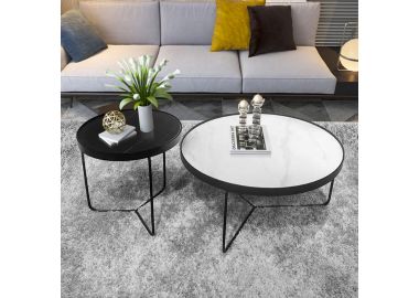 סט זוג שולחנות סלון המשטח דמוי שיש לבן דגם 075