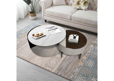 סט זוג שולחנות סלון עיטור שיש דגם 057