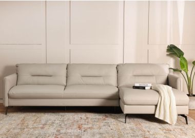 ספה פינתית ימין 315 ס"מ עור בגוון אפור בהיר דגם סונטה