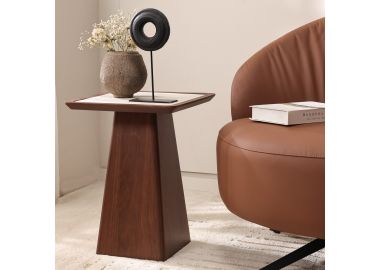 שולחן צד פורניר אגוז משולב פלטת טרוורטין סינטטי דגם הרפר