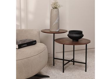 שולחן צד עגול פורניר בגוון אגוז דגם מנדלה