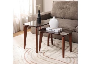 סט שולחנות צד קרמיקה שיש בגוון חום דגם מונדרי