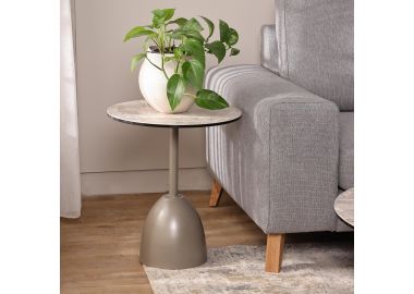 שולחן צד עגול קוטר 48 ס"מ קרמיקה בגוון אפור דגם אוגוסט