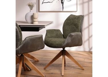 כסא פינת אוכל בד בגוון ירוק עם רגלי עץ דגם יוסטון