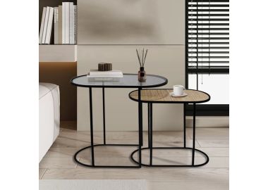 סט זוג שולחנות סלון עיצוב מודרני וטבעי דגם 504