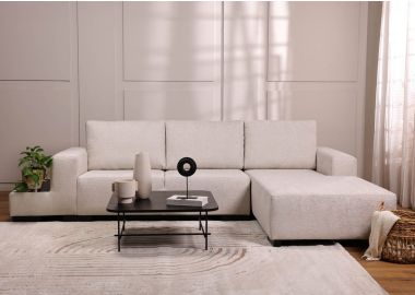 ספה פינתית ימין 300 ס"מ בד אבן דגם היידי