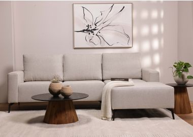 ספה פינתית ימין 240 ס"מ בד בגוון אבן דגם מקס