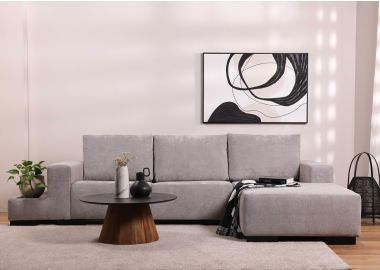 ספה פינתית ימין 300 ס"מ בד אפור בהיר דגם היידי