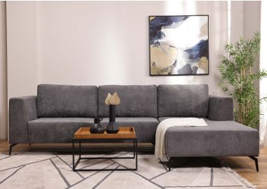 ספה פינתית ימין 300 ס"מ בד בגוון אפור כהה דגם ג'ניס