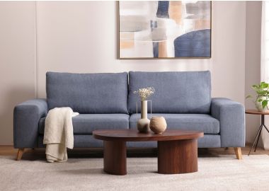 ספה תלת מושבית 243 ס"מ בד בגוון כחול דגם מורדי