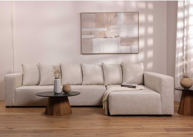 ספה פינתית בוקסי ימין בד בגוון אבן 300 ס"מ