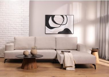 ספה פינתית ימין 270 ס"מ בד בגוון אבן דגם ריילי