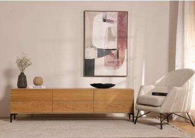 מזנון 200 ס"מ משולב 6 מגירות פורניר אלון טבעי דגם סאני