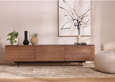 מזנון 220 ס"מ משולב 2 מגירות ו-2 קלפות פורניר אגוז דגם ג'פרי