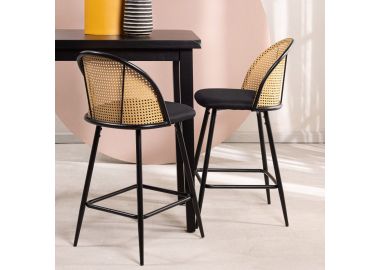 כסא בר שחור גב דמוי ראטן דגם CHARMER