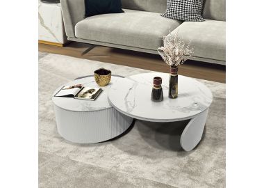 סט זוג שולחנות סלון משטח דמוי שיש דגם 058