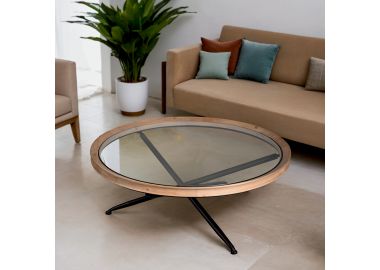 שולחן סלון עגול קוטר 100 ס"מ עם זכוכית דגם 248061