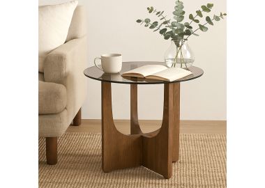 שולחן צד עם משטח זכוכית ורגלי עץ דגם GA24244