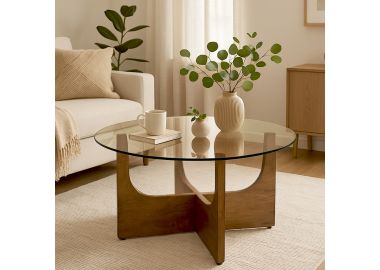 שולחן סלון מזכוכית ורגלי עץ דגם GA24243 