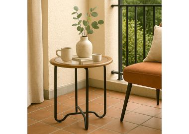 שולחן צד עם משטח זכוכית ומסגרת עץ דגם GA24017 