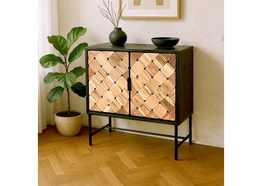 שידה מעוצבת בגוון עץ טבעי ומתכת שחורה דגם GA23608