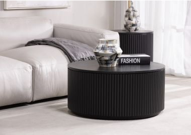 שולחן סלון עגול פורניר אלון בגוון שחור קוטר 80 ס"מ דגם TULSI