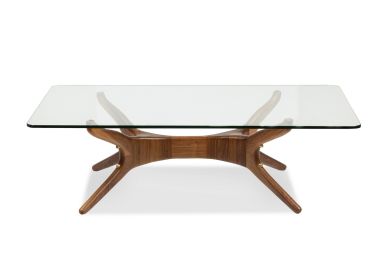 שולחן סלון זכוכית משולב עץ אגוז 120*60 סמ דגם AMSTERDAM