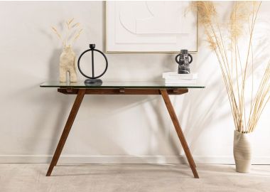 קונסולה זכוכית/עץ אגוז דגם AMSTERDAM