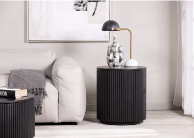 שולחן צד עגול פורניר אלון בגוון שחור קוטר 50 ס"מ דגם TULSI