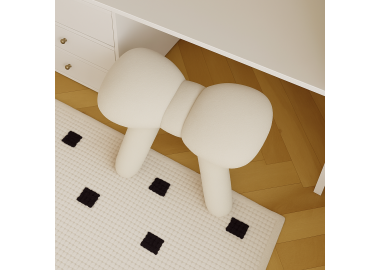 שרפרף מרופד לפינות איפור בגוון לבן עיצוב פפיון