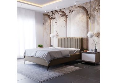 מיטה זוגית 140x190 מרופדת קטיפה דגם ונסה גוון מוקה