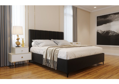 מיטה זוגית בד קטיפה דגם אליסיה 180x200 גוון שחור