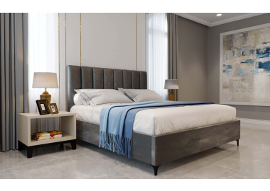 מיטה זוגית בד קטיפה דגם אליסיה 180x200 גוון אפור