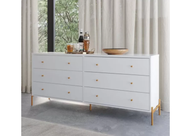 קומודה 6 מגירות לבן מבריק ופרזול זהב דגם ספיר