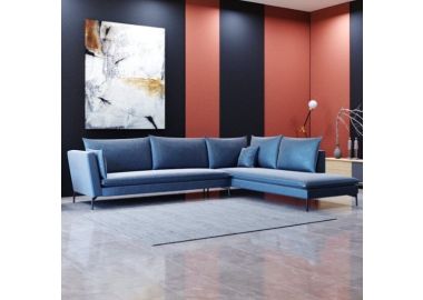 סלון פינתי מפואר דגם סלסטה שזלונג צד ימין גוון כחול