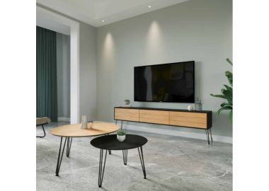 סט מזנון רוחב 1.8 מטר וזוג שולחנות לסלון קולקציית אלון משולב