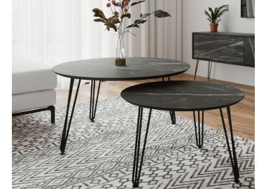 זוג שולחנות סלון בעיצוב גרניט שחור